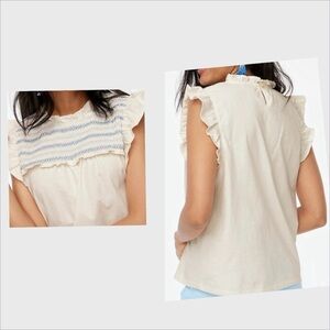 J.Crew Ruffle-sleeve Smocked Top in a white cotton feminine romantic shirt SZ M
